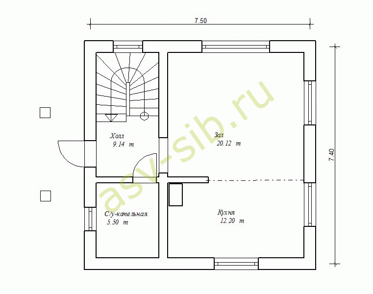 Классический дом из бетона по проекту П-88: планировка первого этажа