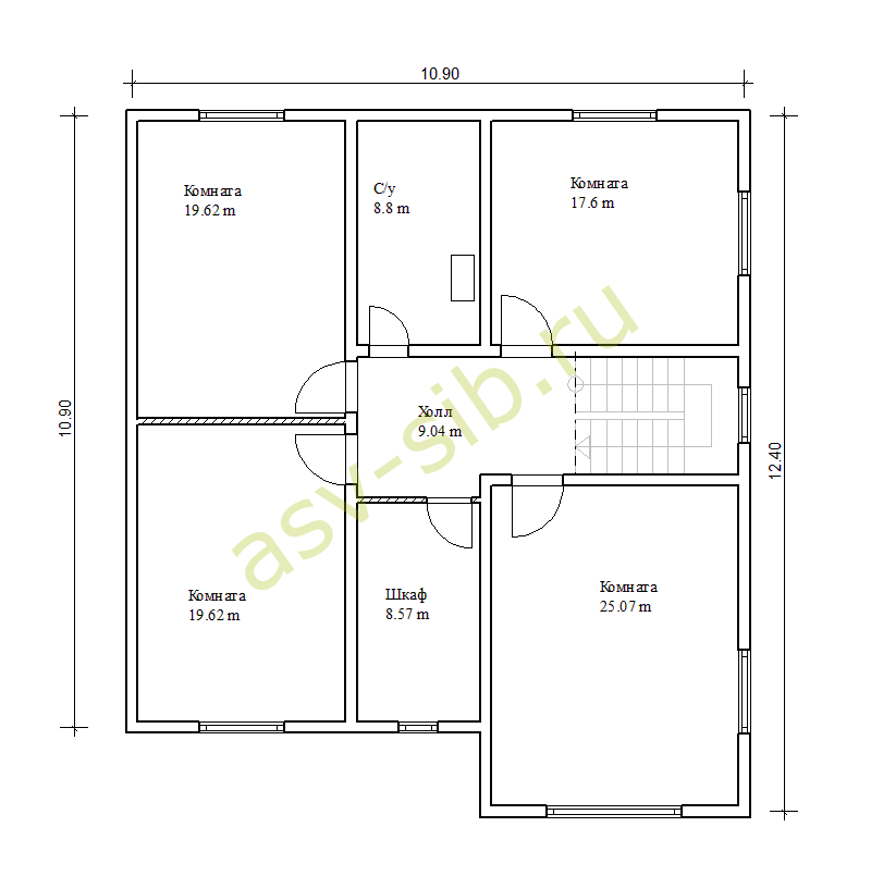 Планировка второго этажа дома из бруса по проекту Б-222.