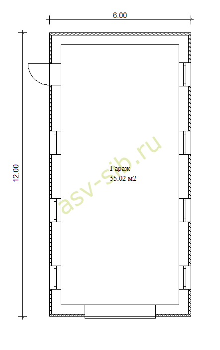 Планировка длинного узкого гаража по проекту Г-55